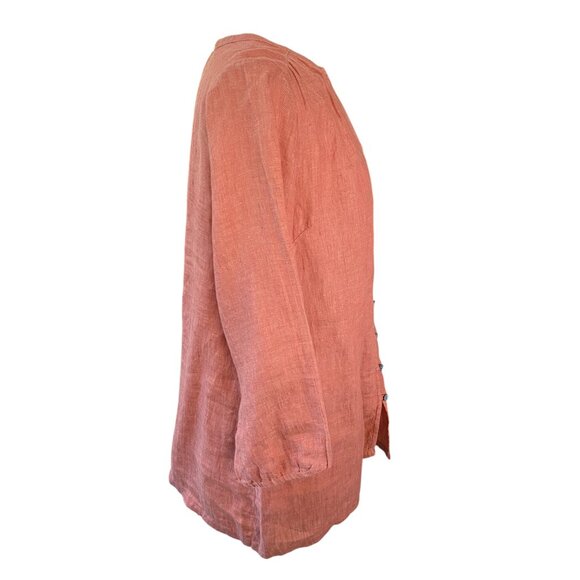 Pure J Jill Linen Button Front Shirt Long Sleeve Rust Countryside Lagenlook Sz M - Picture 8 of 16